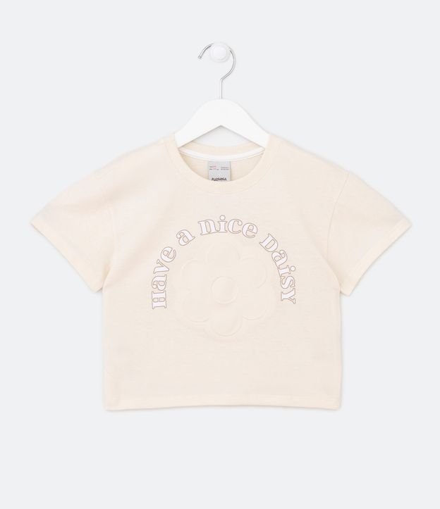 Blusa Infantil com Estampa de Florzinha e Lettering - Tam 5 a 14 Anos
