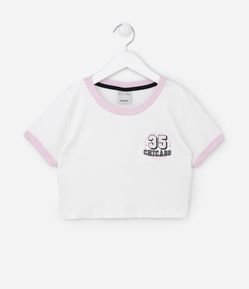 Camiseta Cropped Infantil Canelada com Estampa Localizada - Tam 5 a 14 anos