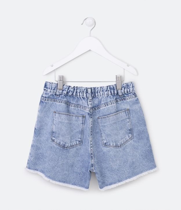 Short Cintura Alta Infantil em Jeans Marmorizado com Rasgos - Tam 5 a 14 Anos Azul 2