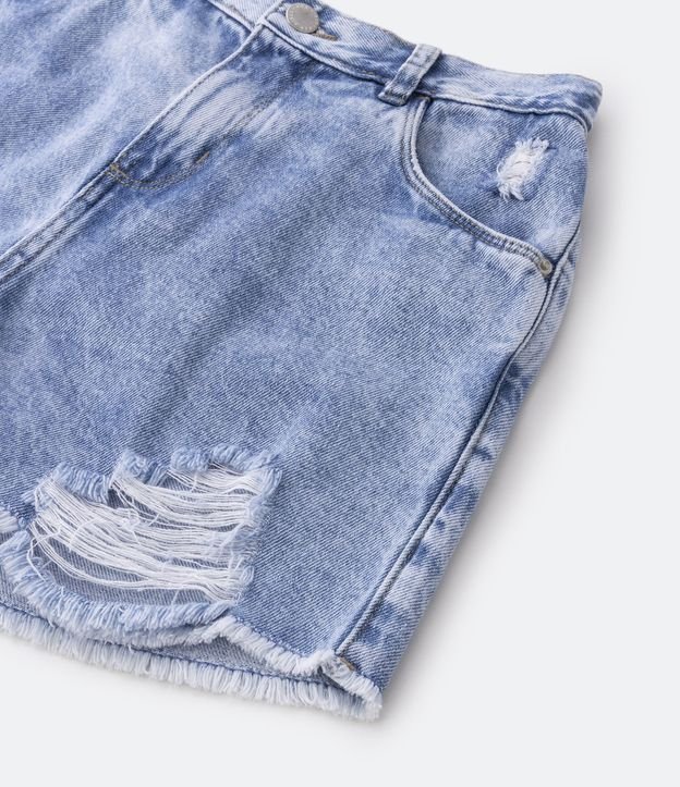 Short Cintura Alta Infantil em Jeans Marmorizado com Rasgos - Tam 5 a 14 Anos Azul 4