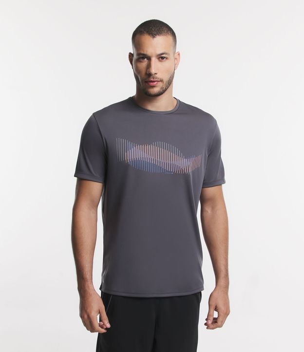 Camiseta Esportiva em Dry Fit com Estampa de Ondas Cinza 1