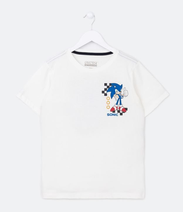 Camiseta Infantil com Estampa Frente e Costas Sonic - Tam 4 a 12 Anos - Cor: Branco - Tamanho: 5-6
