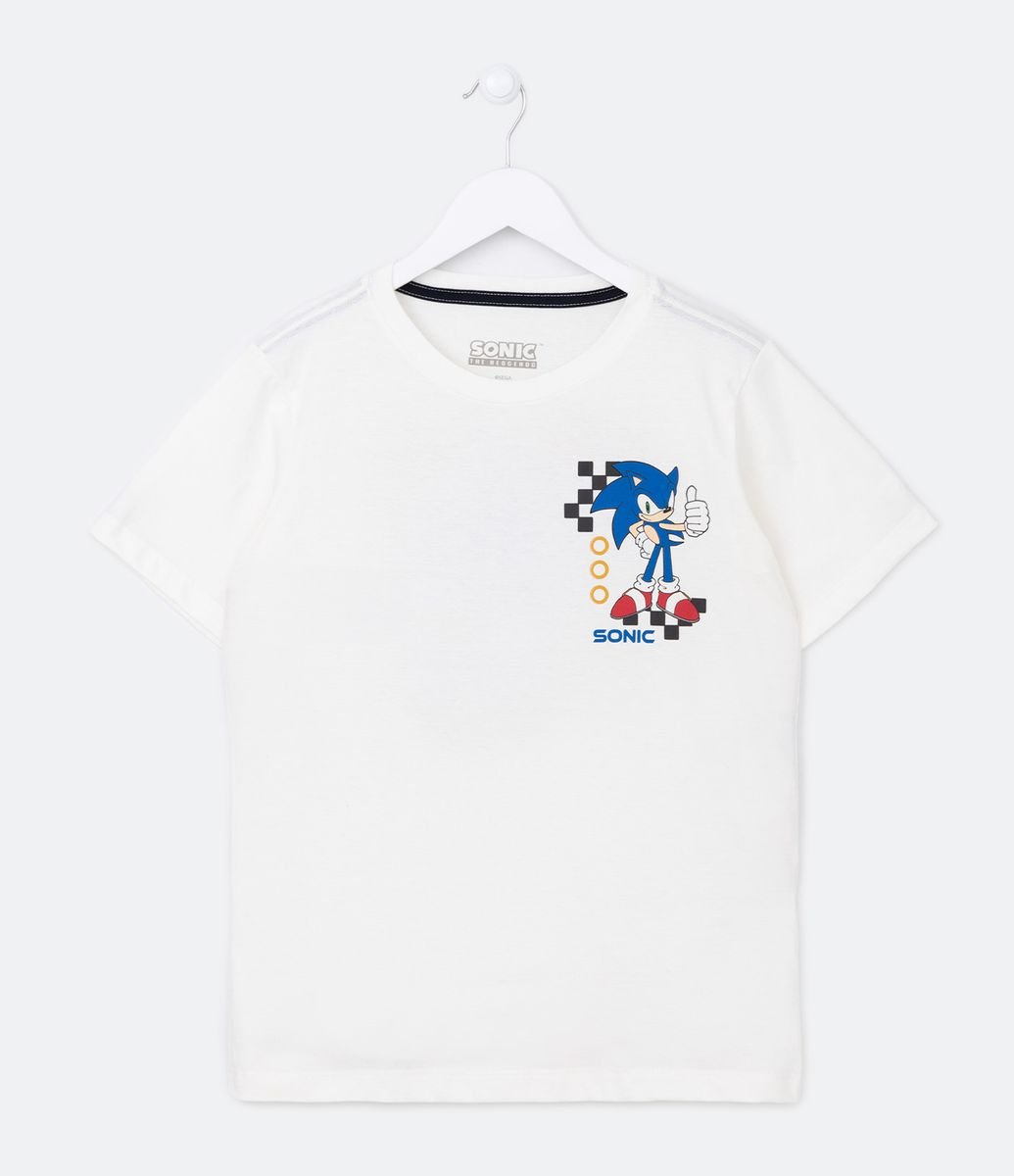 Camiseta Infantil com Estampa Sonic - Tam 4 a 12 Anos Bege