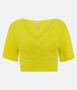 Blusinha Cropped em Malha Texturizada com Decote Transpassado