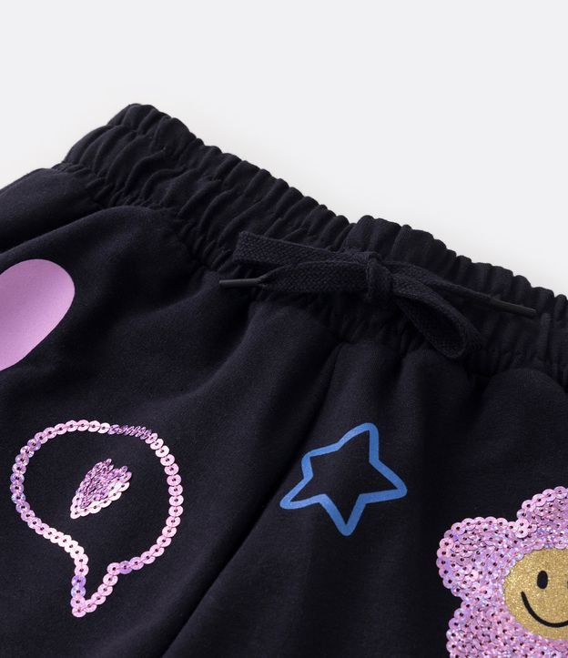 Short Runner Infantil con Estampado Doodles con Lentejuela - Talle 5 a 14 años Negro 4
