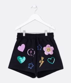 Short Runner Infantil com Estampado Doodles com Paetê - Tam 5 a 14 Anos