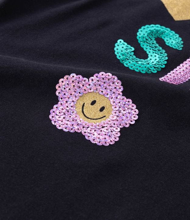 Blusa Infantil con Lettering Smile de Lentejuelas - Talle 5 a 14 años Negro 3