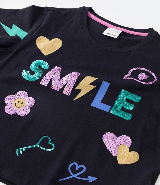 Blusa Infantil con Lettering Smile de Lentejuelas - Talle 5 a 14 años Negro 4