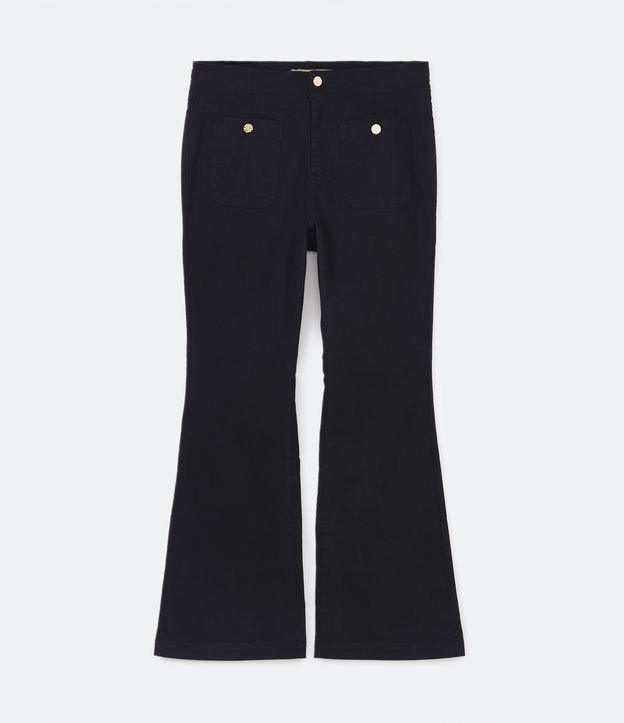Calça Flare Jeans com Botões e Bolsos Frontais Curve & Plus Size Preto 5