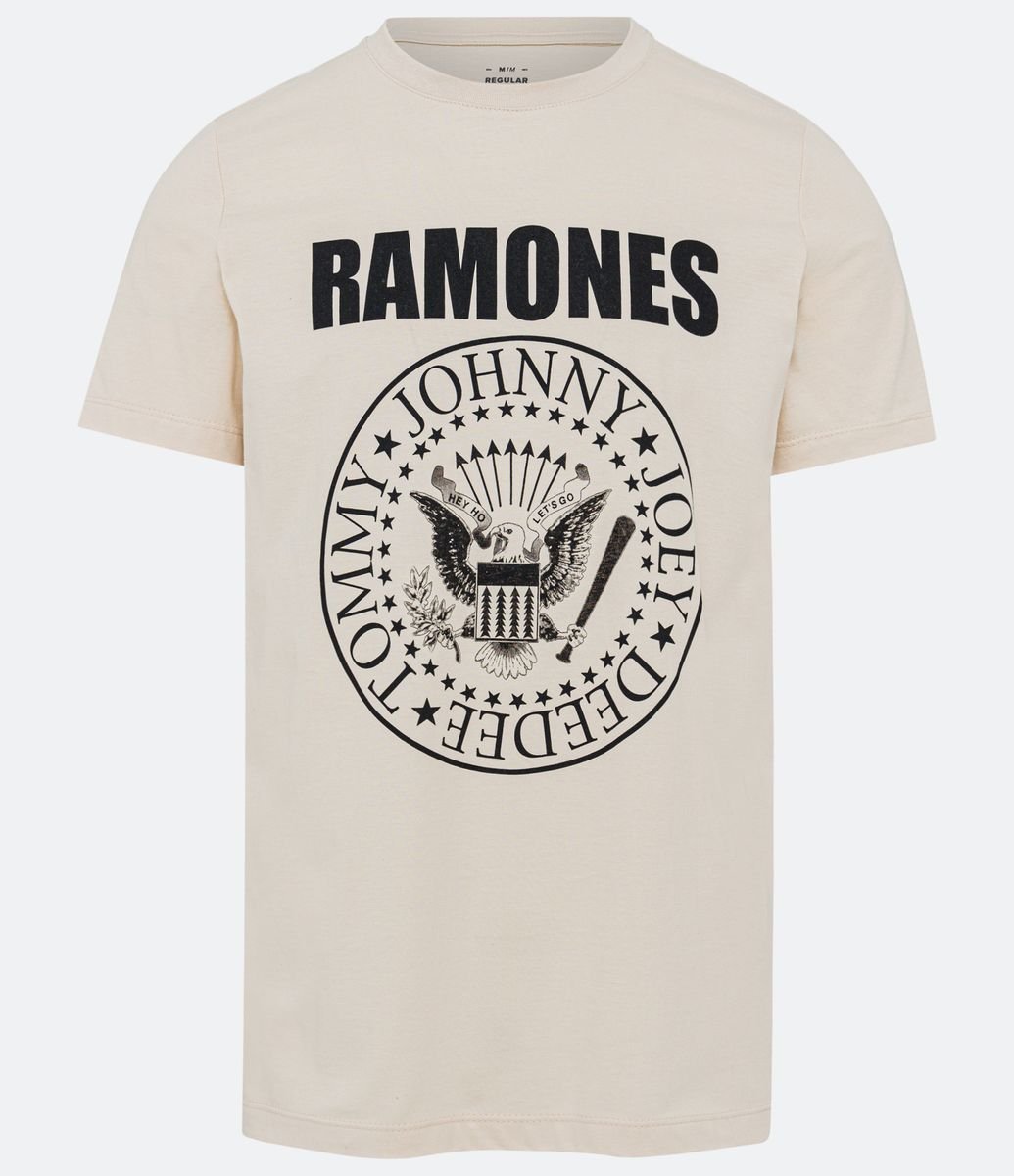 Camiseta Regular em Meia Malha com Estampa Logo Ramones Rosa Ch