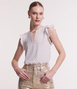 Blusa Sem Manga em Crepe com Babado na Cava e Corações Estampados