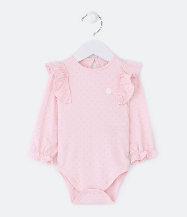 Body Infantil em Cotton com Textura de Bolinhas e Babado - Tam 0 a 18 meses