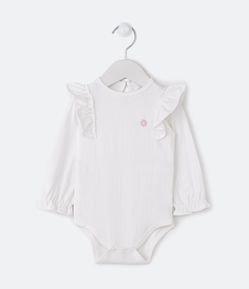 Body Infantil em Cotton com Textura de Bolinhas e Babado - Tam 0 a 18 meses