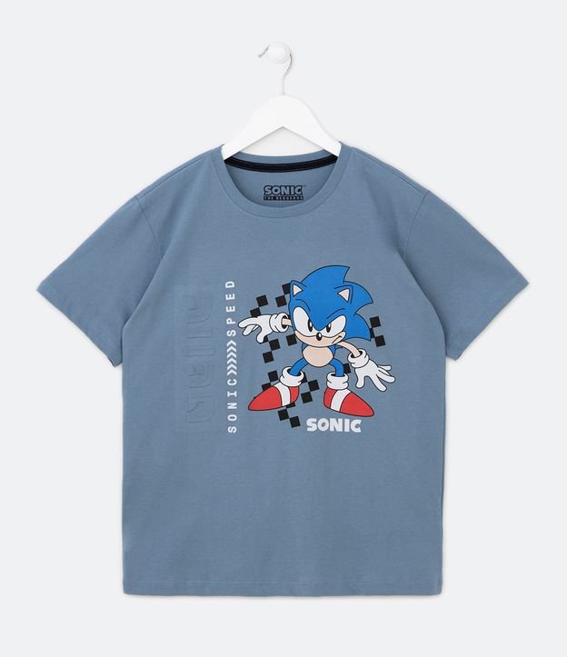 Camiseta Infantil Estampa Sonic - Tam 4 a 12 Anos Azul