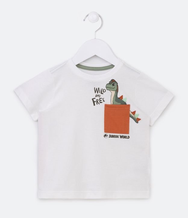 Camiseta Infantil com Bolsinho Interativo e Estampa Jurassic World - Tam 1 a 5 Anos - Cor: Branco - Tamanho: 04