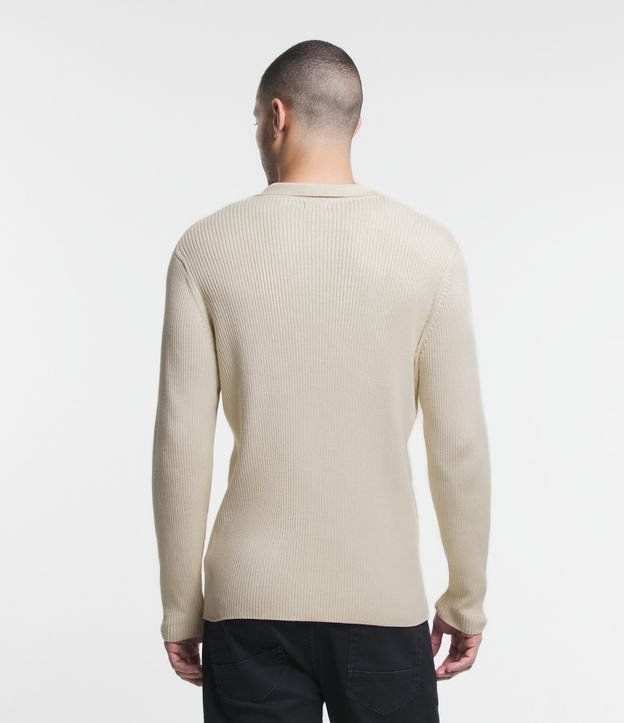 Suéter de Punto Texturizado con Cuello Polo Beige 3