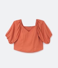Blusa Curta em Linho com Manga Balone Curve & Plus Size