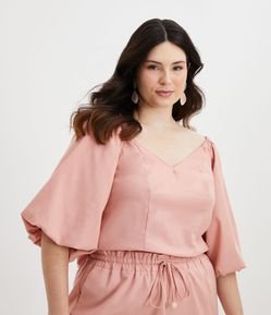 Blusa em Linho com Manga Balonê Curve & Plus Size