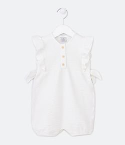 Macaquinho Infantil Texturizado com Babadinho e Lacinho na Lateral - Tam 0 a 18 meses