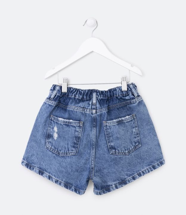 Shortinho Jeans Infantil com Cintura Alta e Puídos - Tam 5 a 14 anos Azul 2