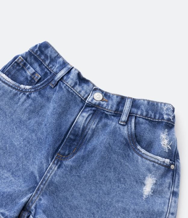 Shortinho Jeans Infantil com Cintura Alta e Puídos - Tam 5 a 14 anos Azul 4