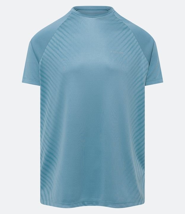 Camiseta Esportiva em Dry Fit com Cava Raglan e Listras Laterais Azul Mineral 5