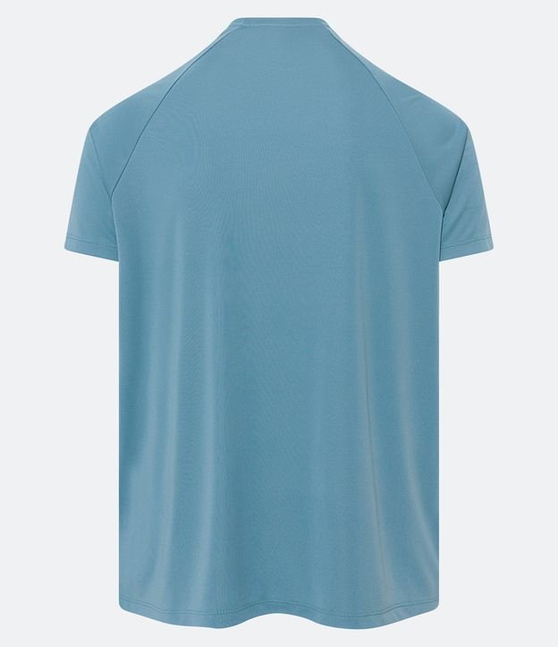 Camiseta Esportiva em Dry Fit com Cava Raglan e Listras Laterais Azul Mineral 7