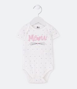 Body Infantil em Cotton Poá com Meow - Tam 0 a 18 meses