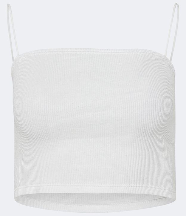 Blusa Cropped de Alça em Ribana Texturizada Branco Neve 5