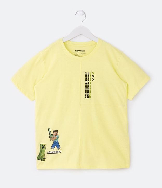 Camiseta Infantil com Silk Minecraft - Tam 5 a 14 Anos - Cor: Amarelo - Tamanho: 5-6
