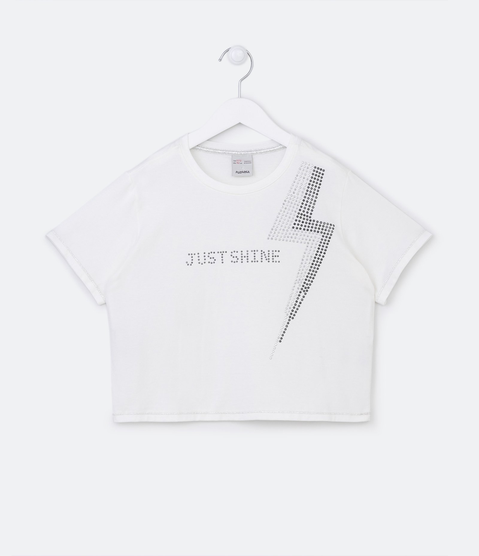 Blusa Cropped Infantil com Estampa Raio e Lettering em Strass - Tam 5 a 14 Anos Off White 1