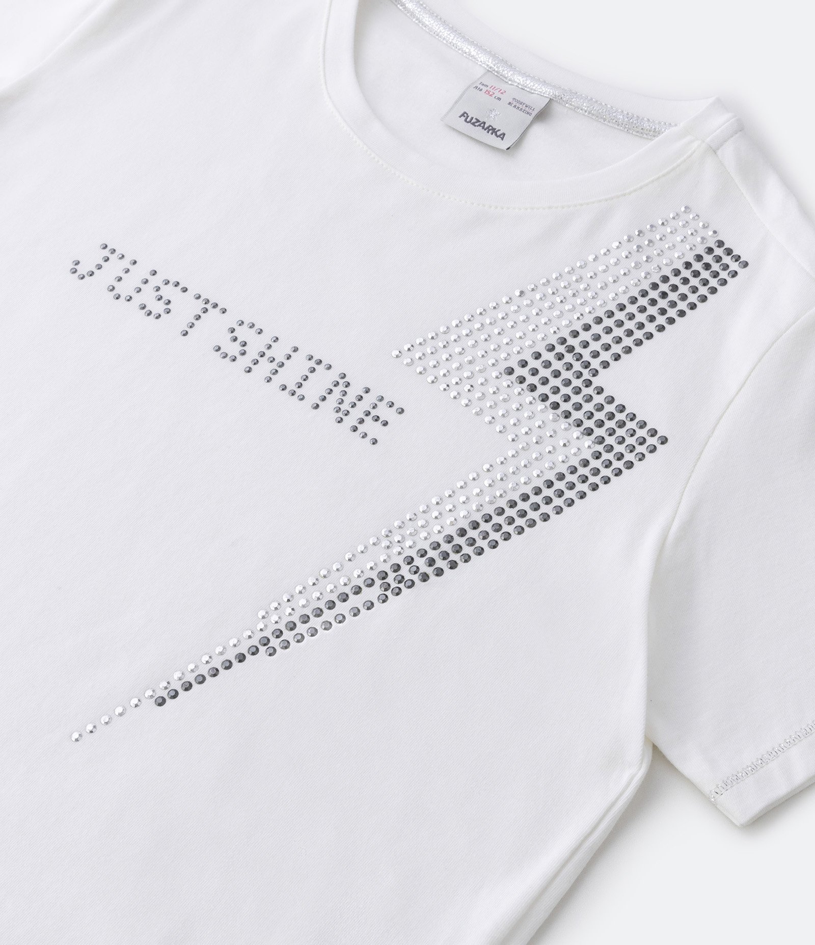Blusa Cropped Infantil com Estampa Raio e Lettering em Strass - Tam 5 a 14 Anos Off White 3