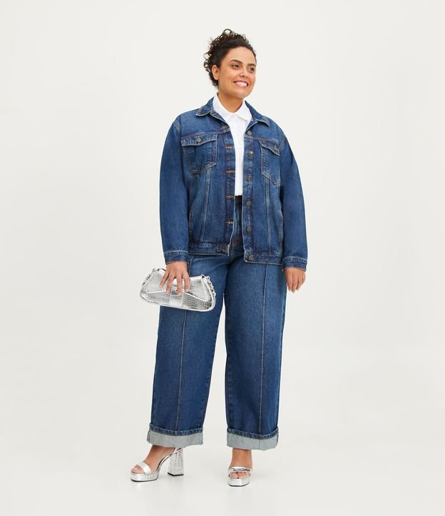Campera Alargada Jeans con Botones Diferenciados Curve & Plus Size Azul 2