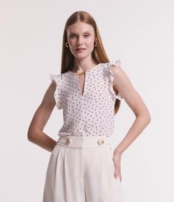 Blusa Sem Manga em Crepe com Canutilho na Gola e Poás Estampados