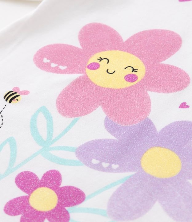Blusa Infantil com Estampa de Flores com Lettering e Abelhinha - Tam 1 a 5 Anos Branco 4