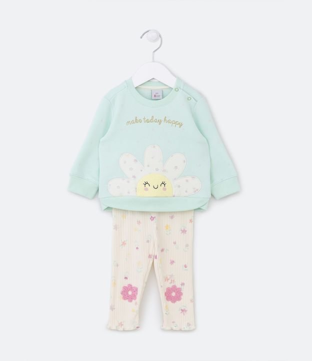Conjunto Infantil com Forro Quentinho Estampa Margarida - Tam 0 a 18 meses
