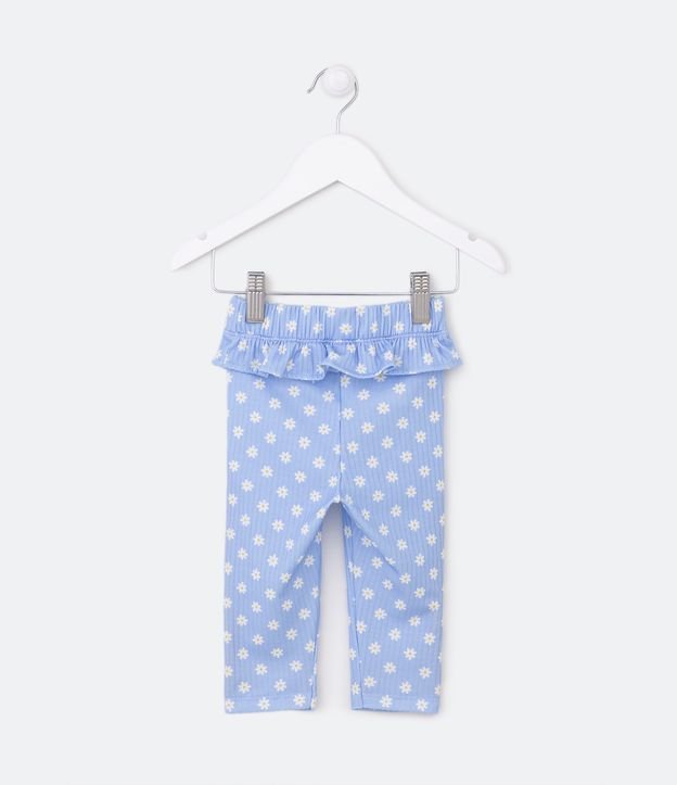 Calça Infantil Canelada com Estampa de Margaridas - Tam 0 a 18 meses Azul 2
