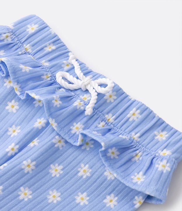 Calça Infantil Canelada com Estampa de Margaridas - Tam 0 a 18 meses Azul 4