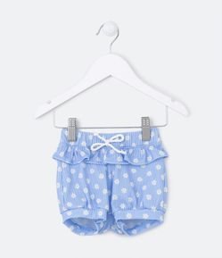 Short Infantil Canelado com Babadinho e Estampa Margaridinhas - Tam 0 a 18 meses