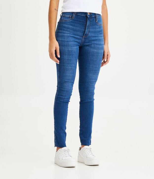 Calça Skinny Cintura Alta em Jeans com Bolsos Azul 2