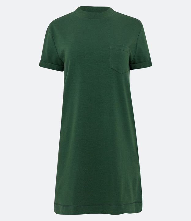 Vestido T-Shirt Básico em Meia Malha com Bolsinho Frontal Verde 5