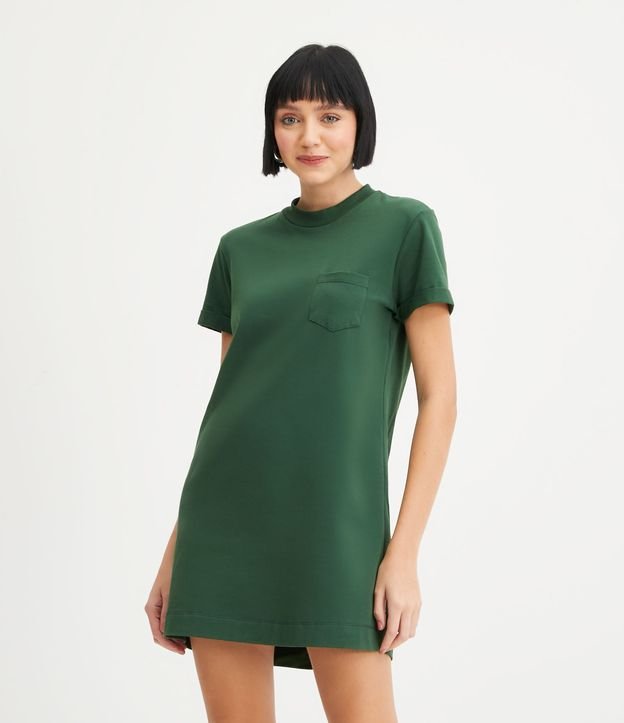 Vestido T-Shirt Básico em Meia Malha com Bolsinho Frontal Verde 1