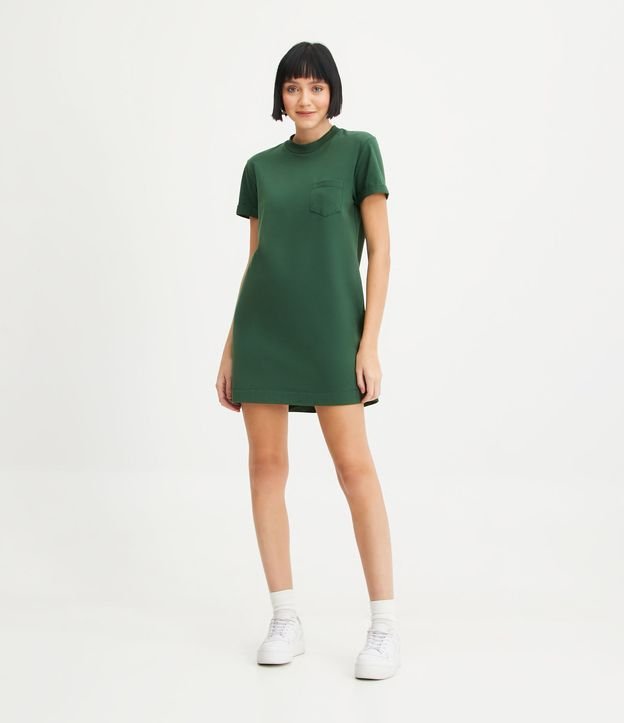 Vestido T-Shirt Básico em Meia Malha com Bolsinho Frontal Verde 2