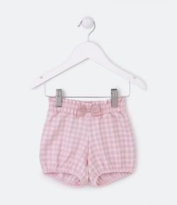 Short Infantil com Lacinho no Cós e Estampa Xadrez Vichy -Tam 0 a 18 meses