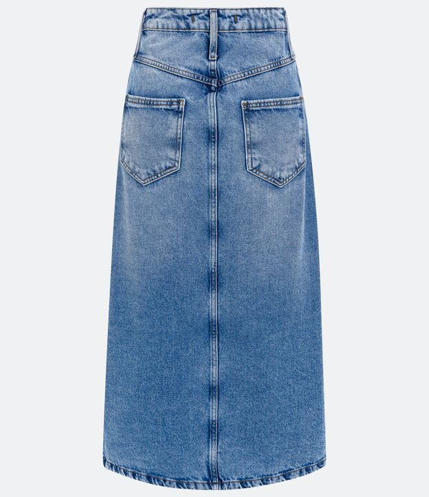 Saia Midi Jeans com Bolsos e Fenda Frontal Azul 6