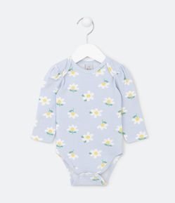 Body Infantil com Gola Americana e Estampa Margaridinhas - Tam 0 a 18 meses