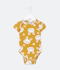 Body Infantil com Estampa Coelhos e Florzinhas - Tam 0 a 18 meses