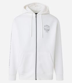 Blusão Aberto em Moletom com Capuz Zíper e Lettering Always Outdoor