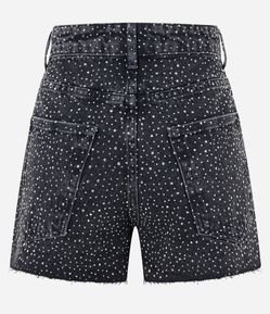 Short Cintura Alta em Jeans com Bolinhas Brilhantes