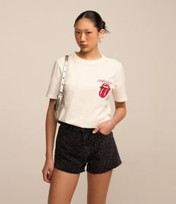 Short Cintura Alta em Jeans com Bolinhas Brilhantes